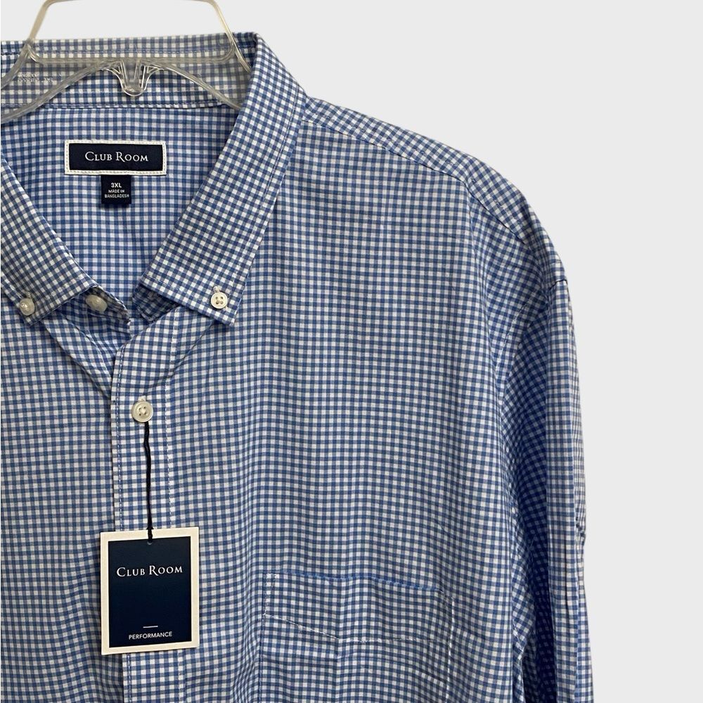 NWT Club Room Performance Button Down Shirt Men's Sz 3XL Blue White Check Preppy - Picture 6 of 16